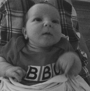 black and white photo of baby Madeleine